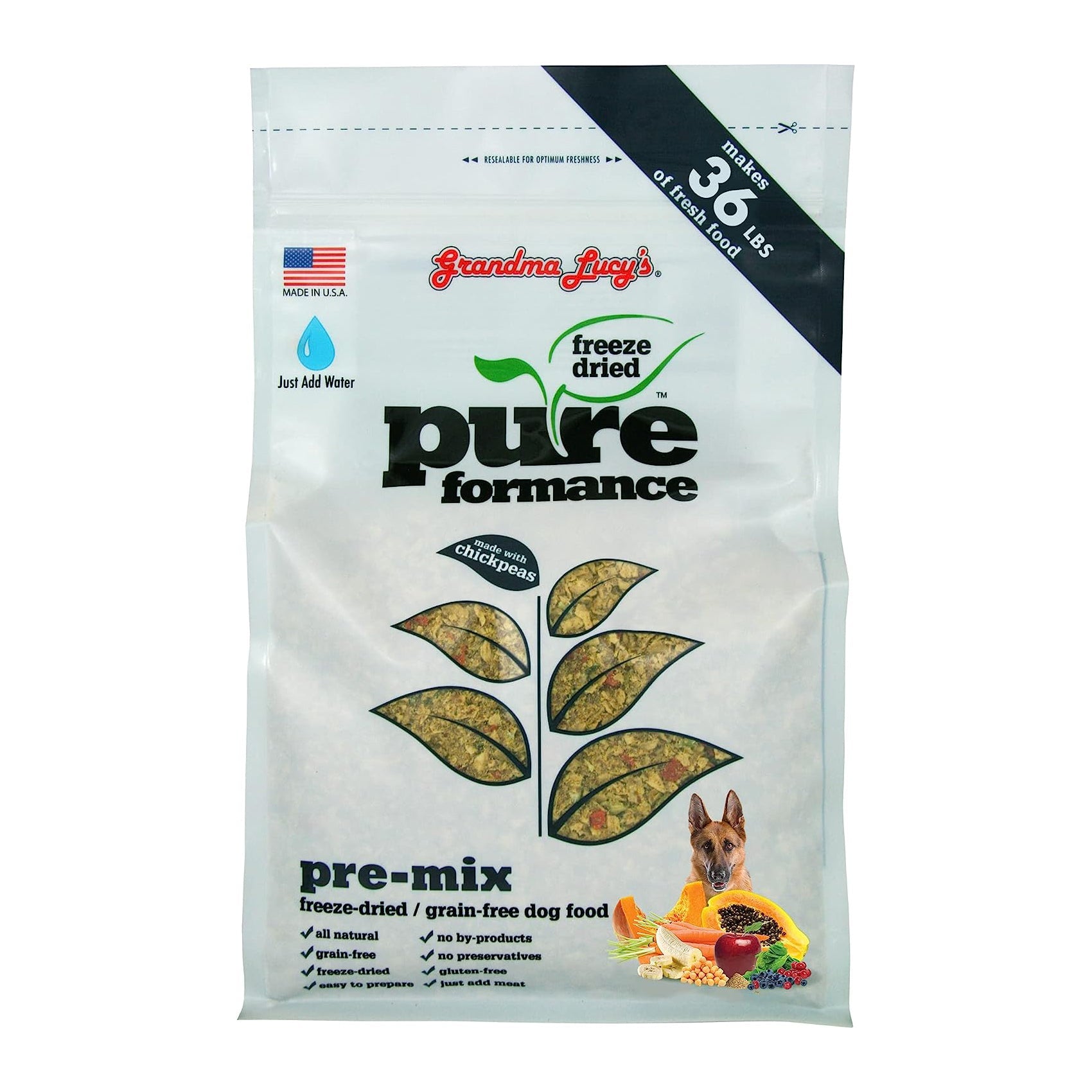 Dog pure grain-free chickpea pre-mix food bag, freeze-dried, 3 lb