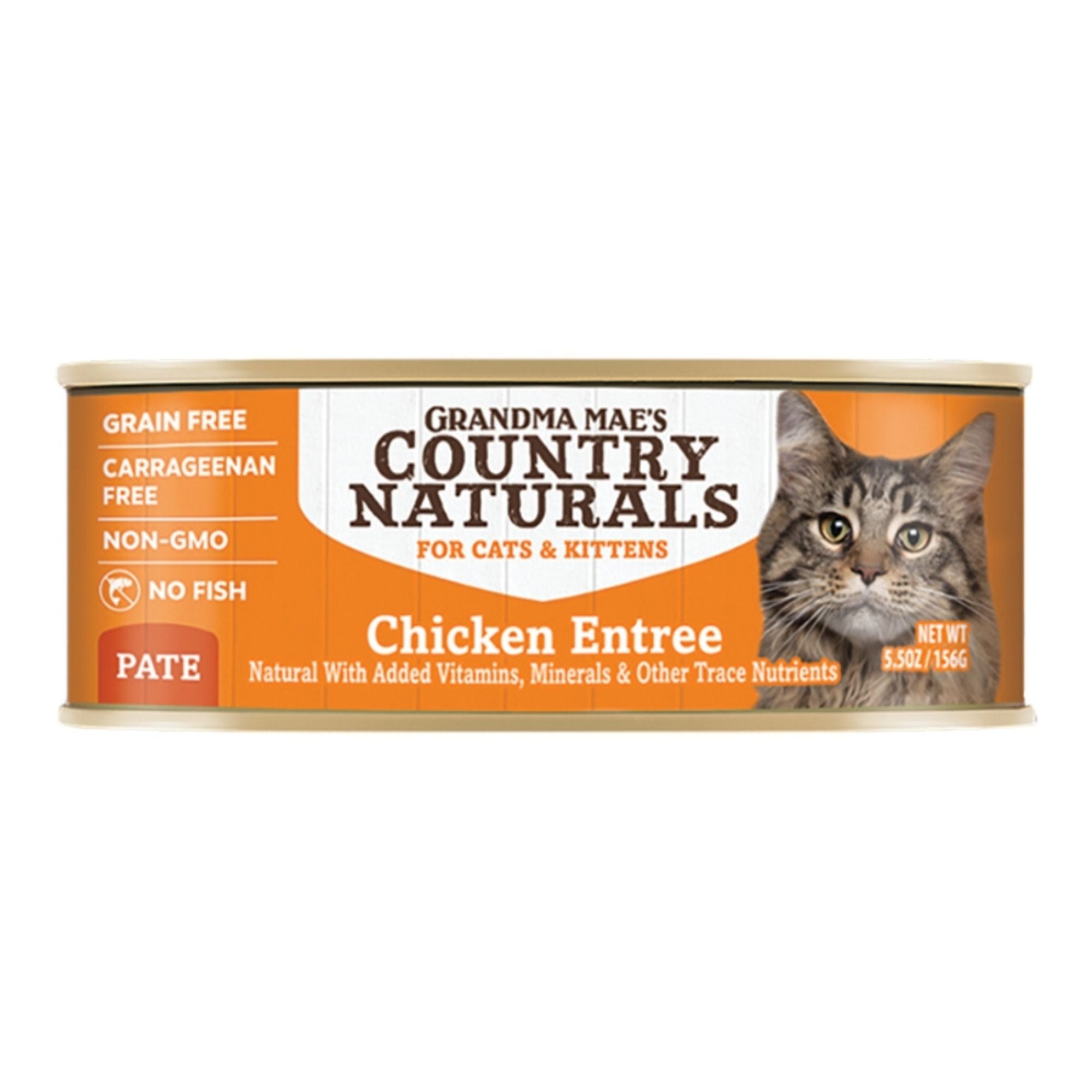 Grandma Mae's cat food can, Grain Free Chicken Entree for cats & kittens, 5.5 oz