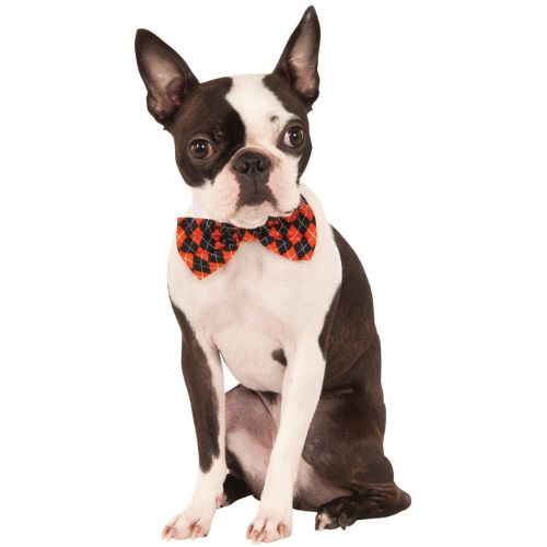 Argyle Halloween bowtie, orange and black plaid diamond pattern