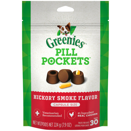 GREENIES PILL POCKETS treat pouch, hickory smoke flavor; capsule-size pill pockets